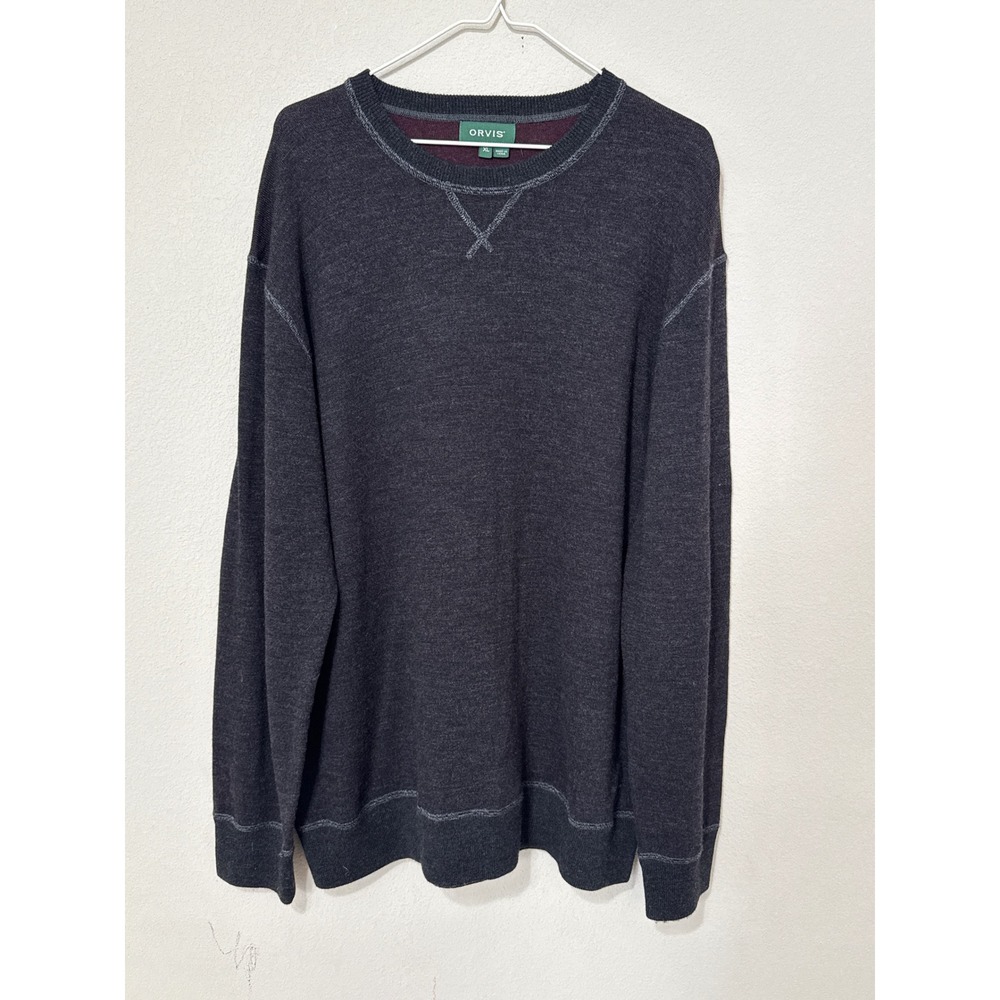 Orvis Merino Wool Cotton Sweater Mens XL Gray Crewneck V-Stitch Knit Pullover